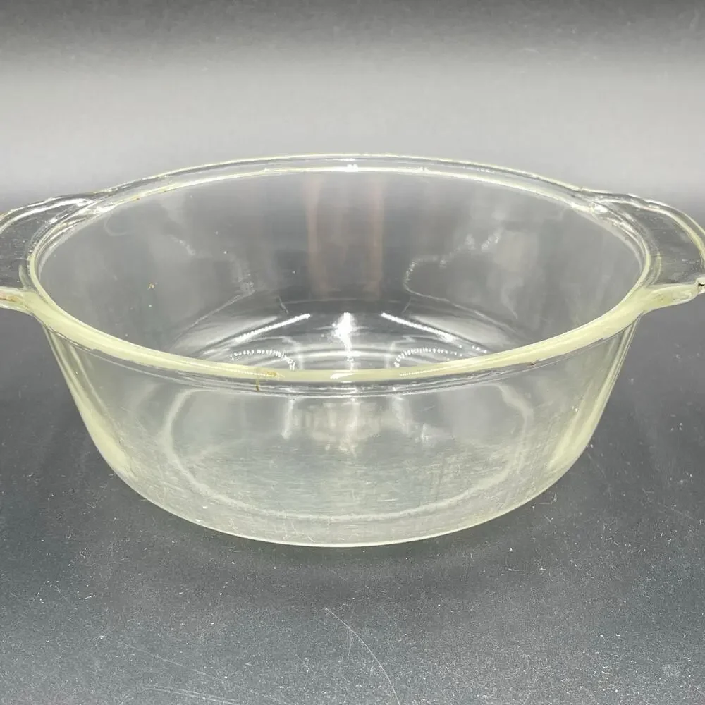 Fire King Glass Casserole Dish 1 Quart Knob Lid Clear Vintage 50's